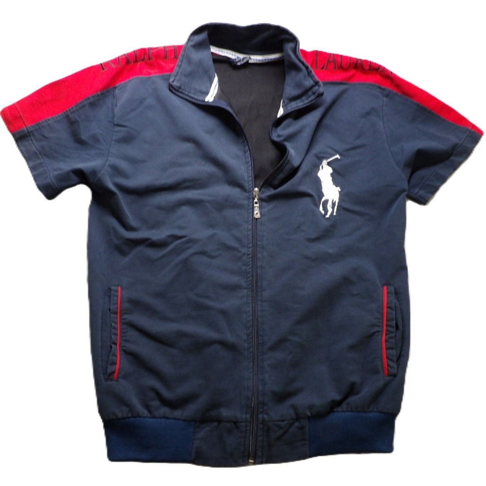 VTG Y2K Polo Ralph Lauren Big Pony Track Jacket Short Sleeve Full Zip Men S Navy
